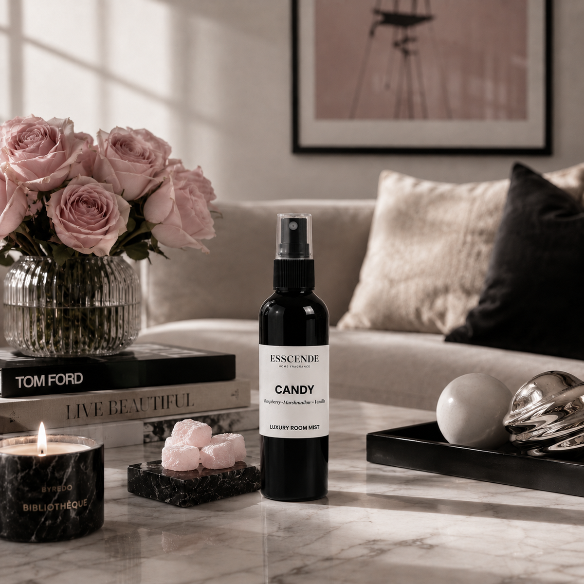 CANDY Luxury Room Mist - 100ml - Travel Size - Raspberry Marshmallow, Vanilla